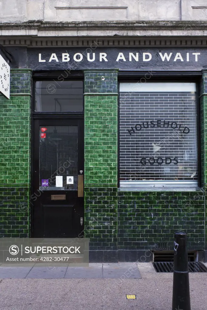 England, London, Shoreditch. The shopfront of Labour and Wait, a store selling timeless, functional products for daily life in Redchurch Street in the East End of London.
