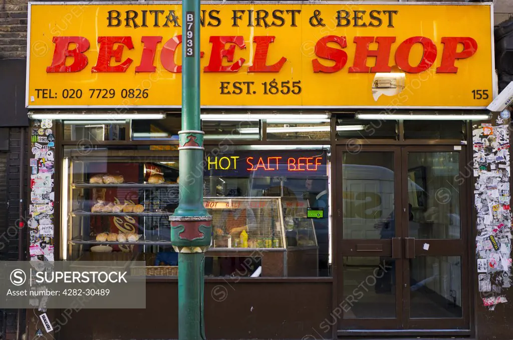 England, London, Shoreditch. Britain's first and best Beigel Shop in Brick Lane in the East End of London.