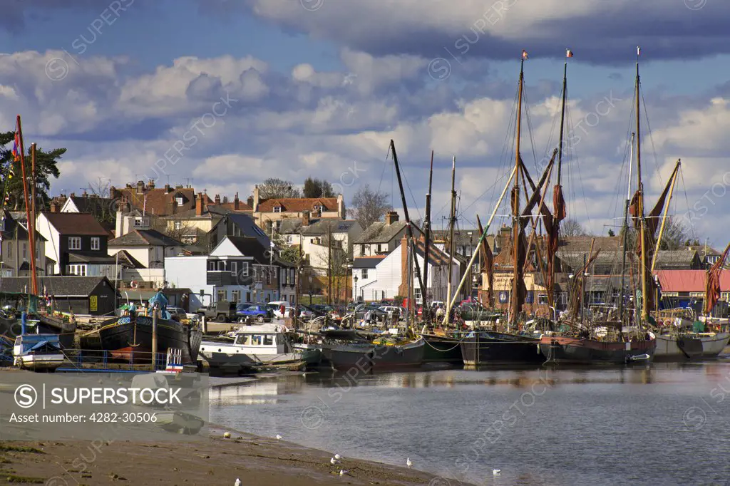 England, Essex, Maldon. Thames sailing barges moored in their home port of Maldon on the Blackwater estuary.