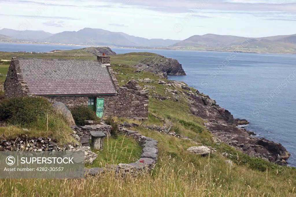 Republic of Ireland, County Kerry, Ballinskelligs. Cill Rialaig, an 18th century village destined for demolition before being rescued by arts patron Noelle Campbell Sharpe and restored as an artists retreat where artists may stay free of charge.