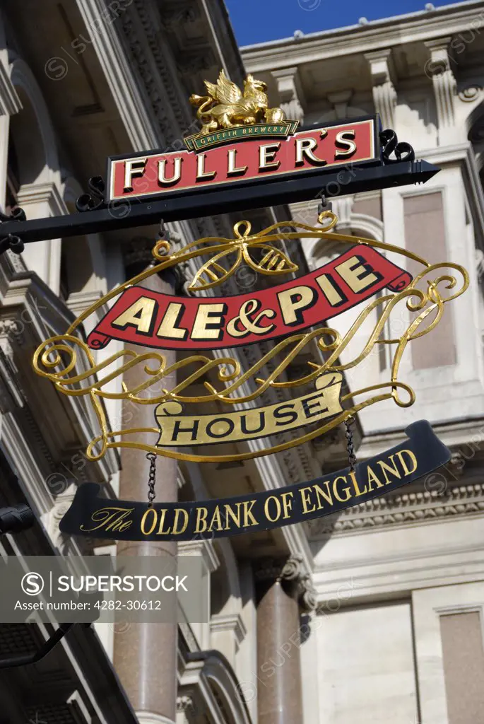 England, London, Fleet Street. Sign hanging outside The Old Bank of England pub.