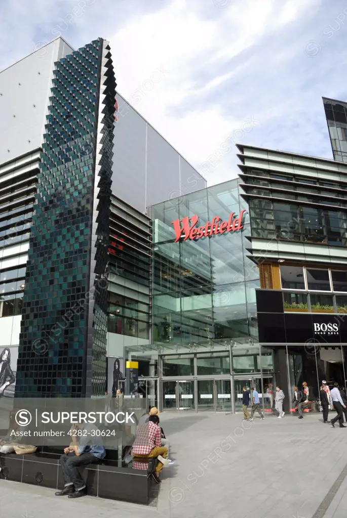 England, London, Stratford. People outside the Westfield Stratford City shopping centre. The centre opened in 2011 and is the 3rd largest shopping centre in the UK.