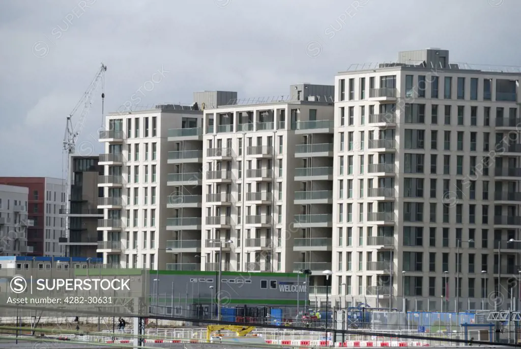 England, London, Stratford. Buildings in the Olympic Village located in Olympic Park to provide accommodation to athletes and officials during the London 2012 Olympics.