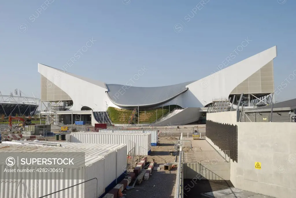 England, London, Stratford. The London Aquatics Centre in the Olympic Park.