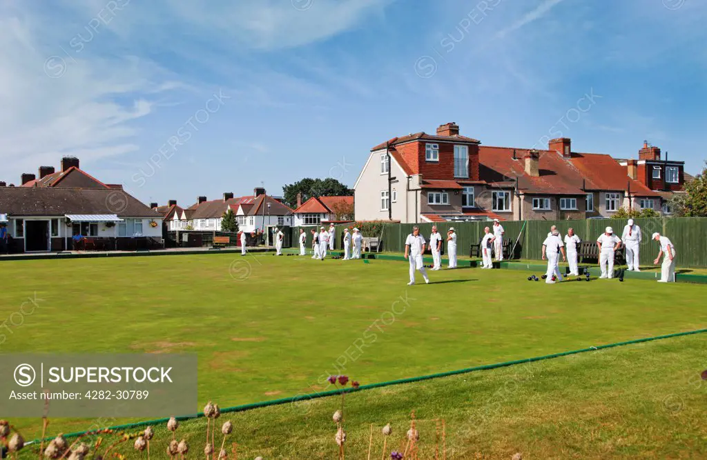 England, Kent, West Wickham. A game of bowls at West Wickham bowls club which was founded in 1908.