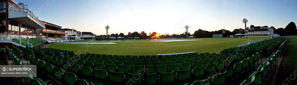 England, Kent, Canterbury. A view of the Kent County Cricket Ground at sunrise.