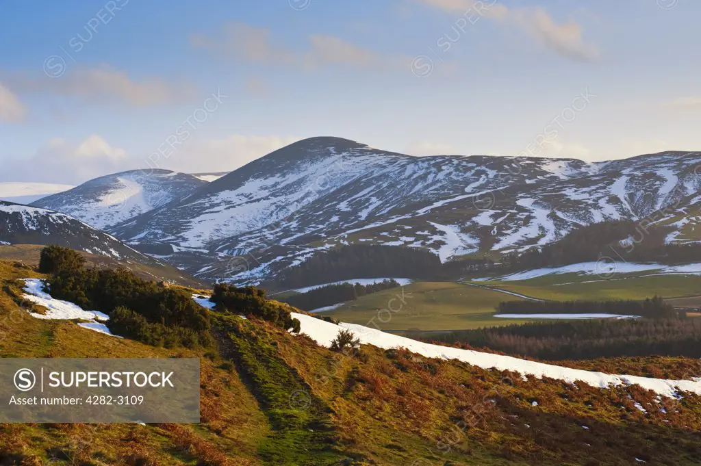 Scotland, Scottish Borders, Near Broughton. Winter landscape view of the Southern Uplands near Broughton.