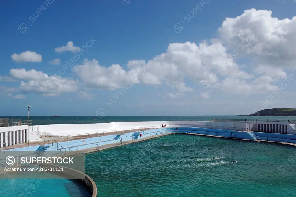 England, Cornwall, Penzance. Swimmers in the Jubilee Pool in Penzance.