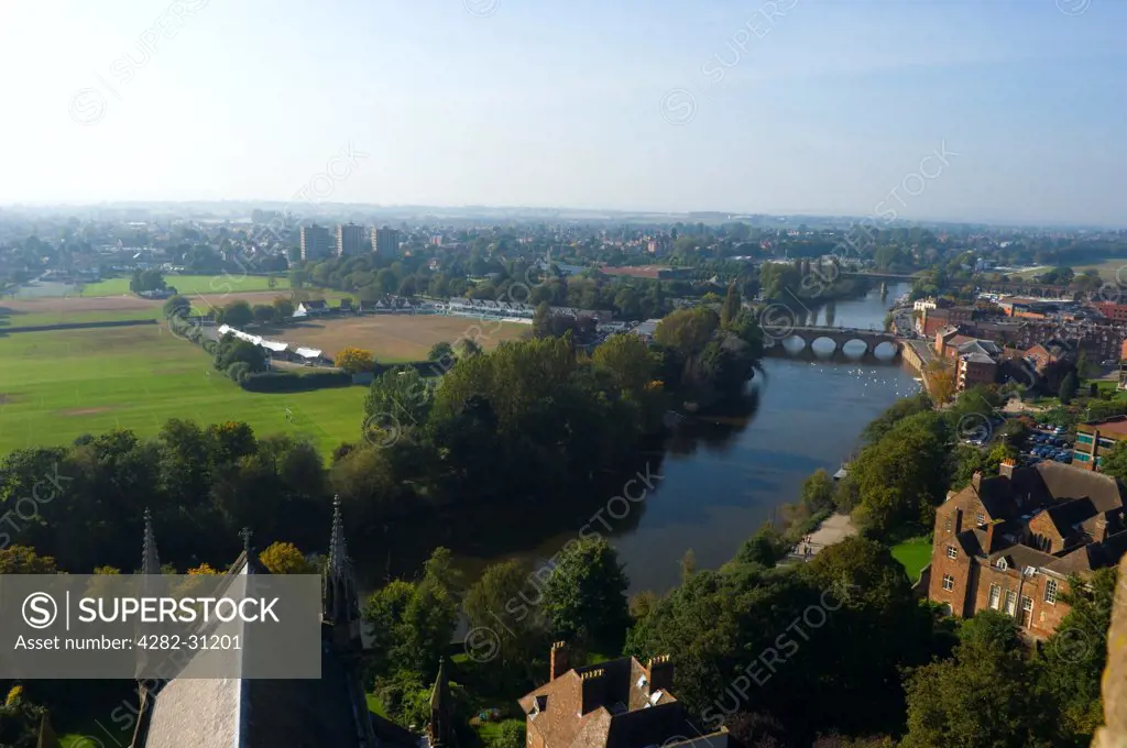 England, Worcestershire, Worcester. An aerial view of the city of Worcester.