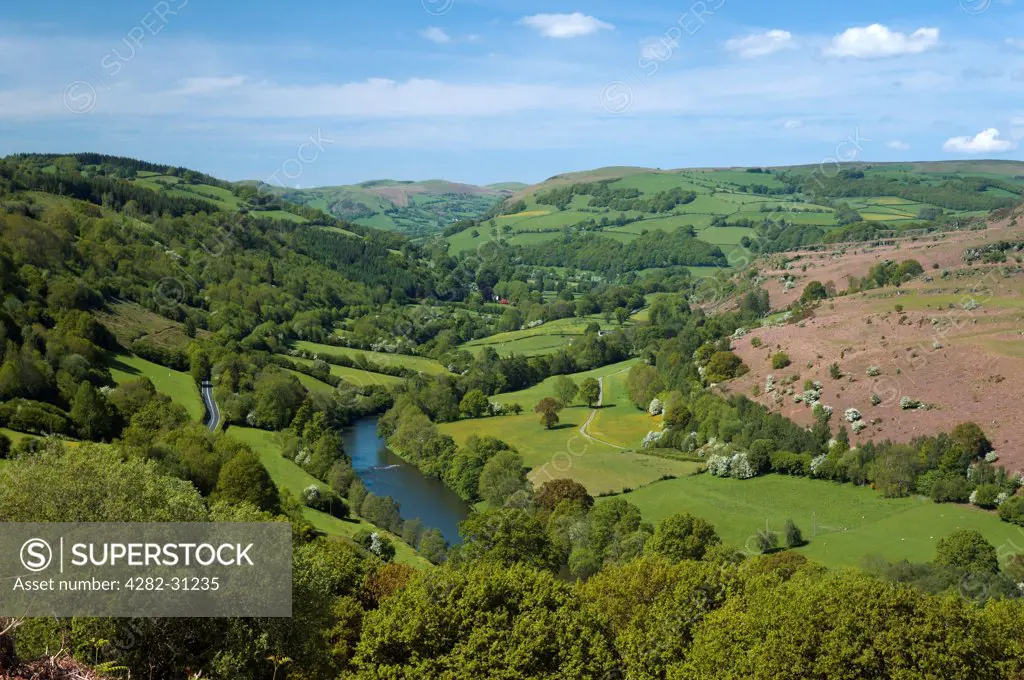 Wales, Powys, Wye Valley. A view along the Wye Valley in Powys.