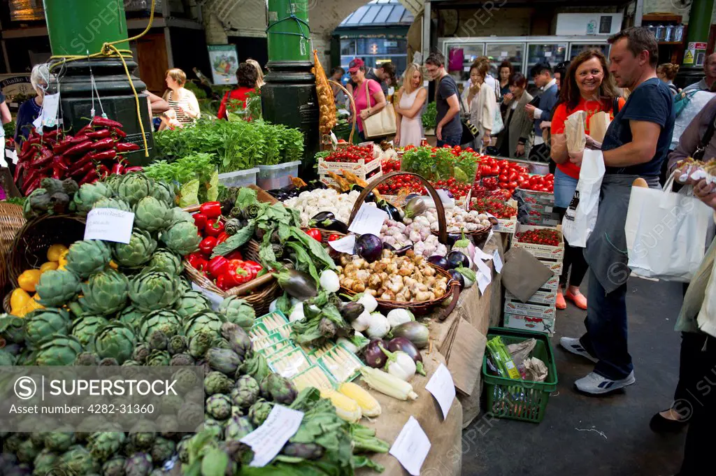 England, London, Southwark. Fruit and vegetables on sale at Borough Market.
