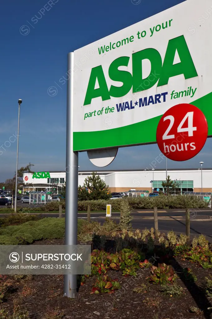 England, Dorset, Gillingham. An ASDA retail supermarket and signage in the South of England.