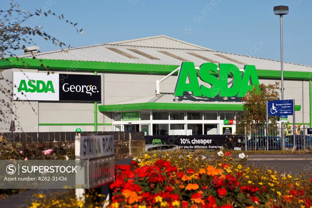 England, Dorset, Gillingham. Front aspect of an ASDA retail supermarket in Dorset.