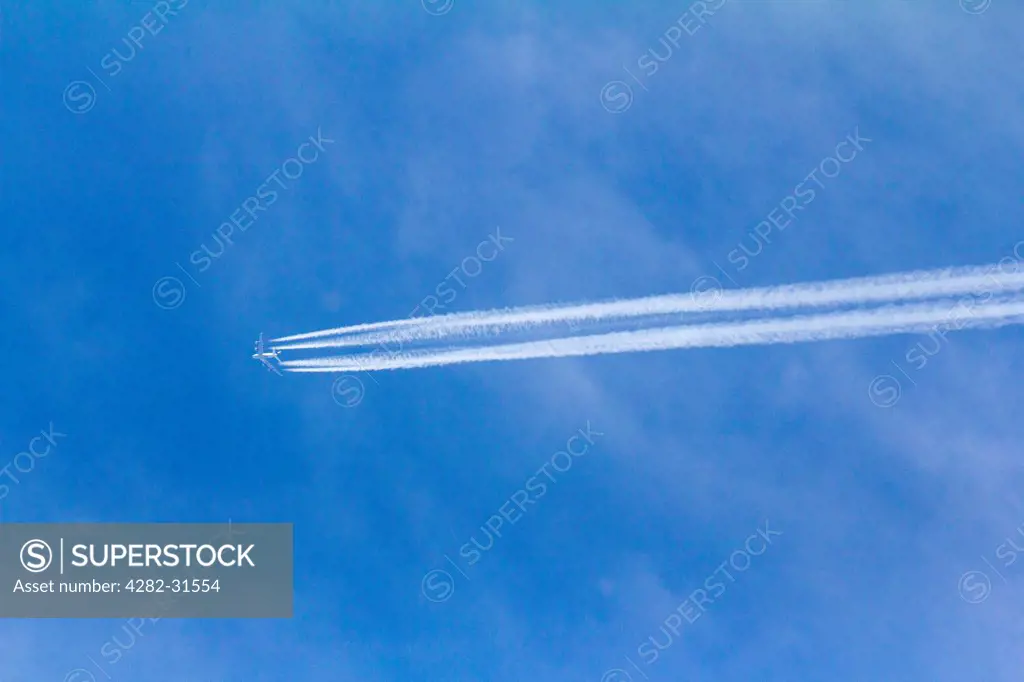 England, Oxfordshire, Abingdon. A jet cruising at altitude.
