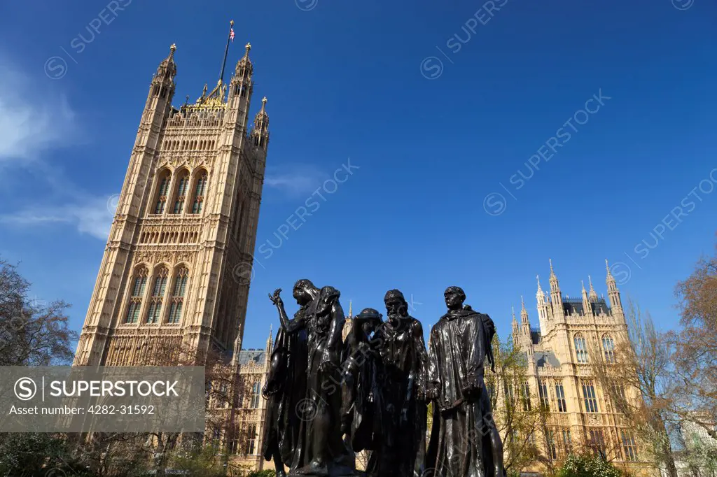 England, London, Victoria Tower Gardens. Rodin's Burghers of Calais in Victoria Tower Gardens in London.
