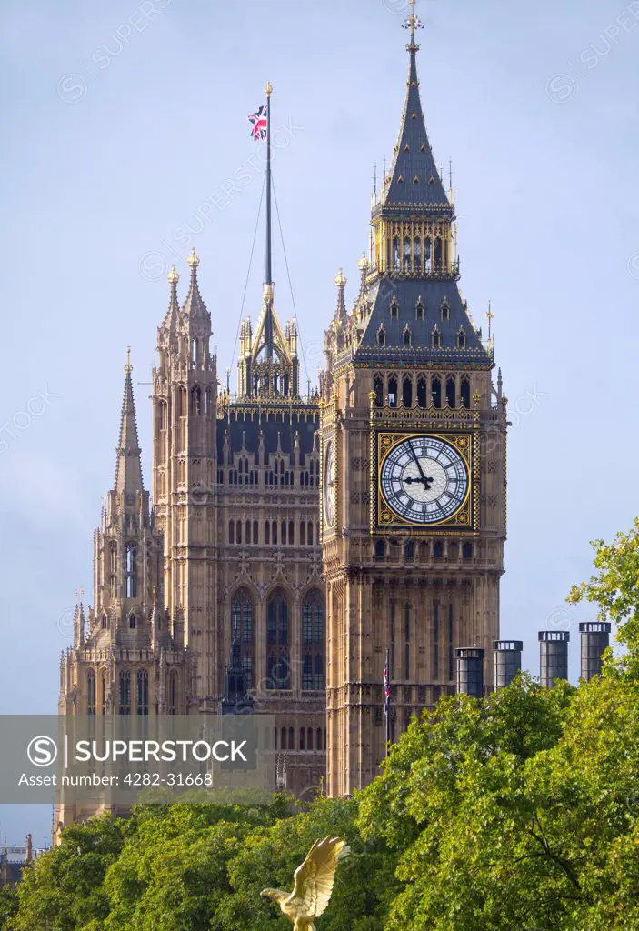England, London, Westminster. Big Ben and Victoria Tower at the Palace of Westminster in London.