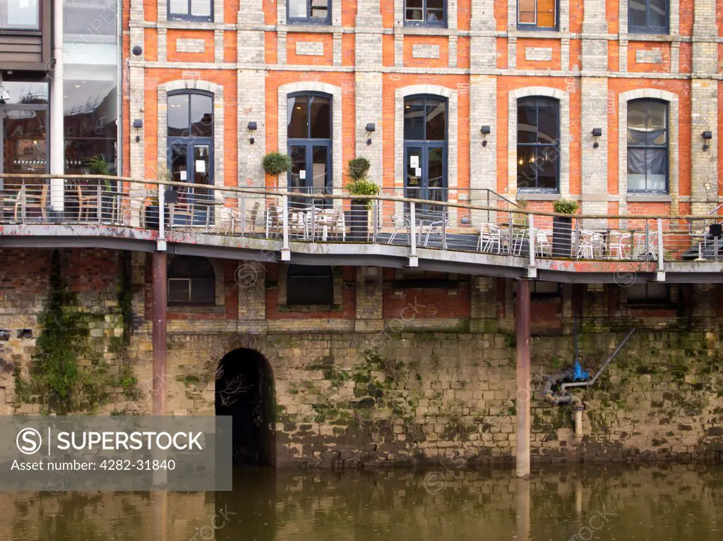 England, North Yorkshire, York. Cafe and restaurant located in old warehouses on the River Ouse.