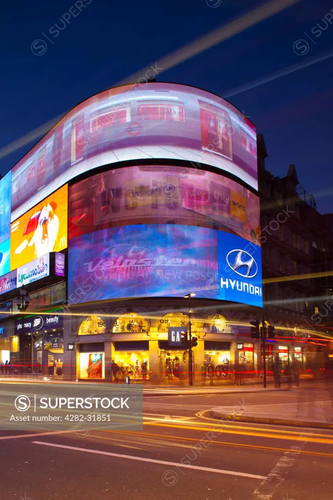 England, London, Piccadilly Circus. Piccadilly Circus located in the West End of London.