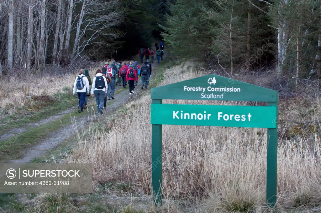 Scotland, Aberdeenshire, Huntly. Ramblers, walking the Kinnoir track, Scotland