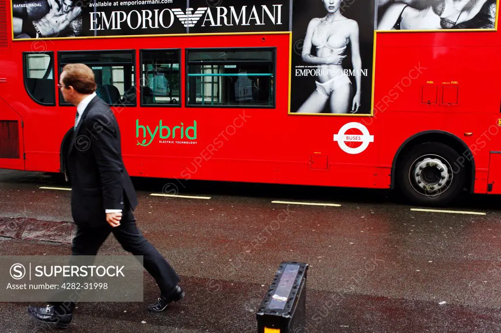 England, London, London. Advertising on a double decker bus, London