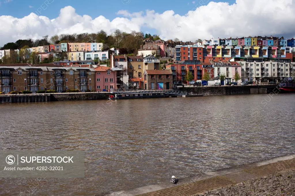 England, Bristol, Clifton. A view across to Clifton village from Harbourside in Bristol.