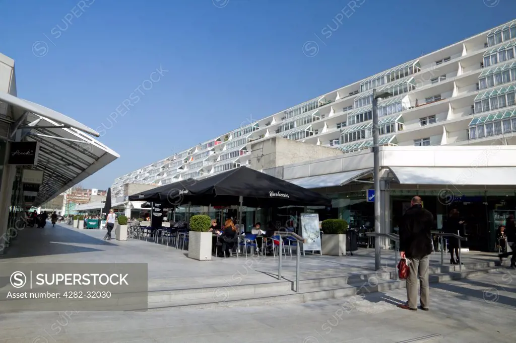 England, London, Camden Town. Shoppers and diners enjoying the spring weather at the Brunswick Centre.