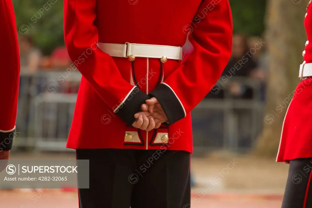 England, London, The Mall. Rear view of Foot Guards at the Trooping of the Colour.