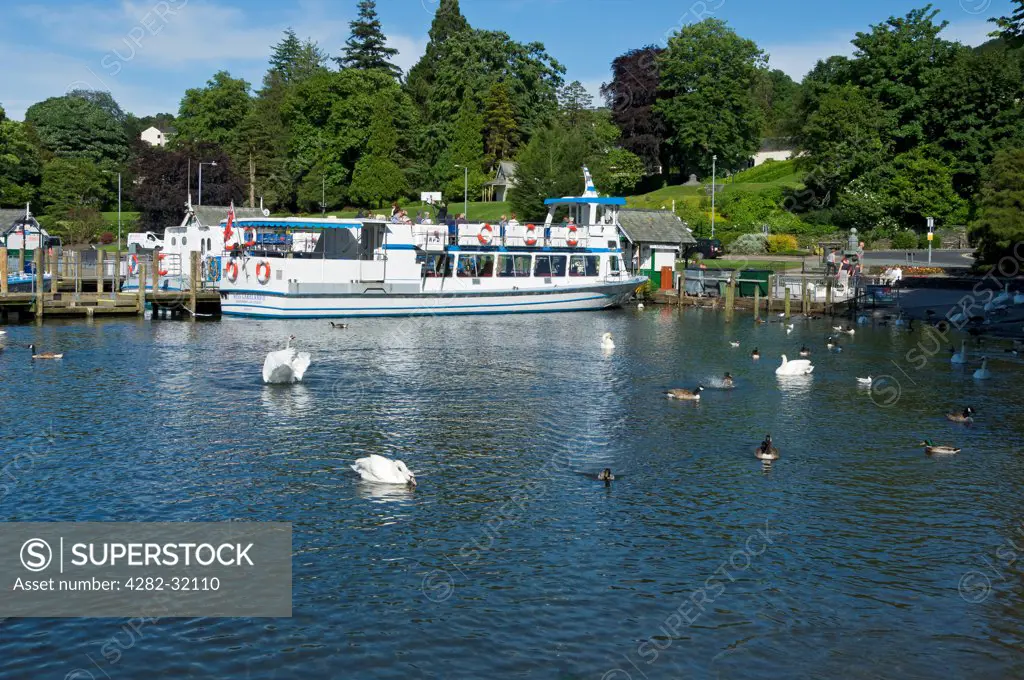 England, Cumbria, Bowness on Windermere. Pleasure boats on the water.