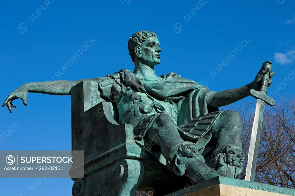 England, North Yorkshire, York. The bronze statue of Constantine outside York Minster.