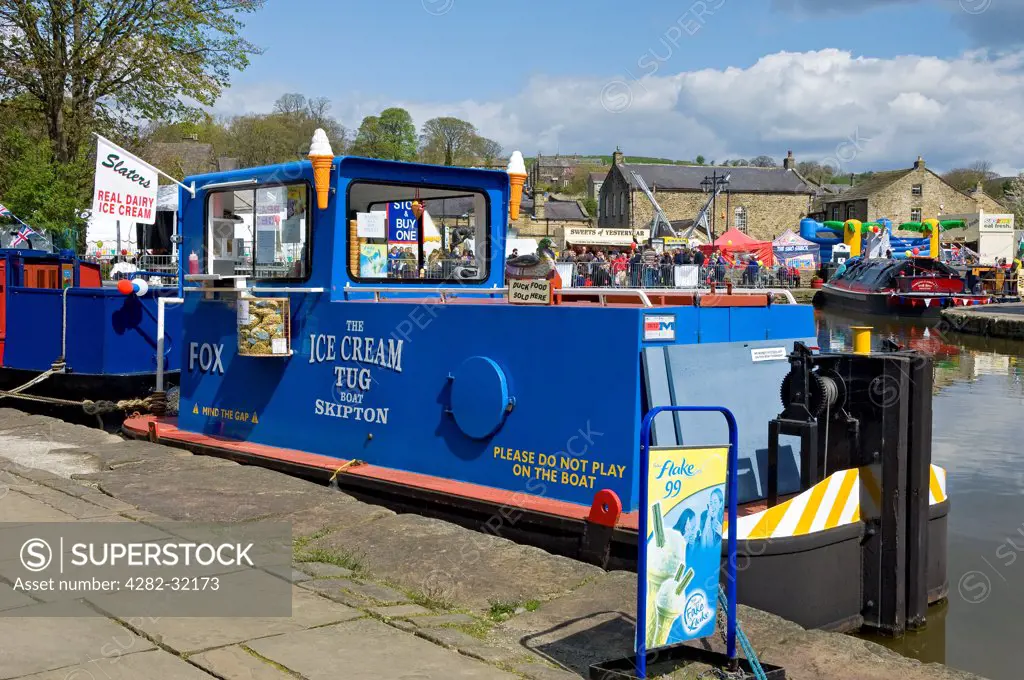 England, North Yorkshire, Skipton. The Ice Cream tug boat.