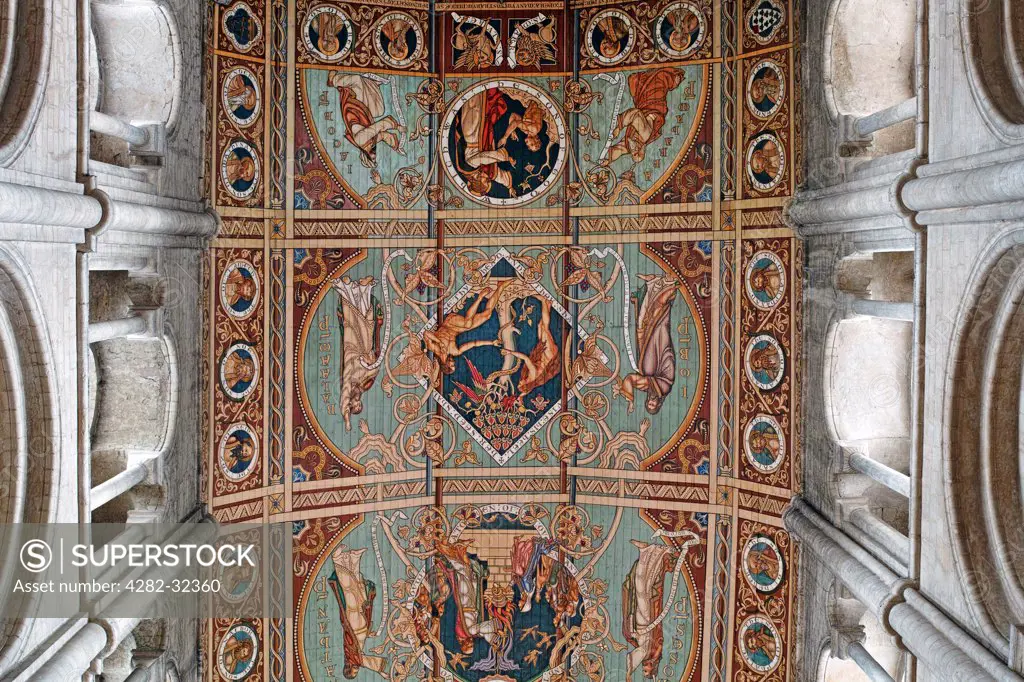England, Cambridgeshire, Ely. The fine painted ceiling of Ely Cathedral.