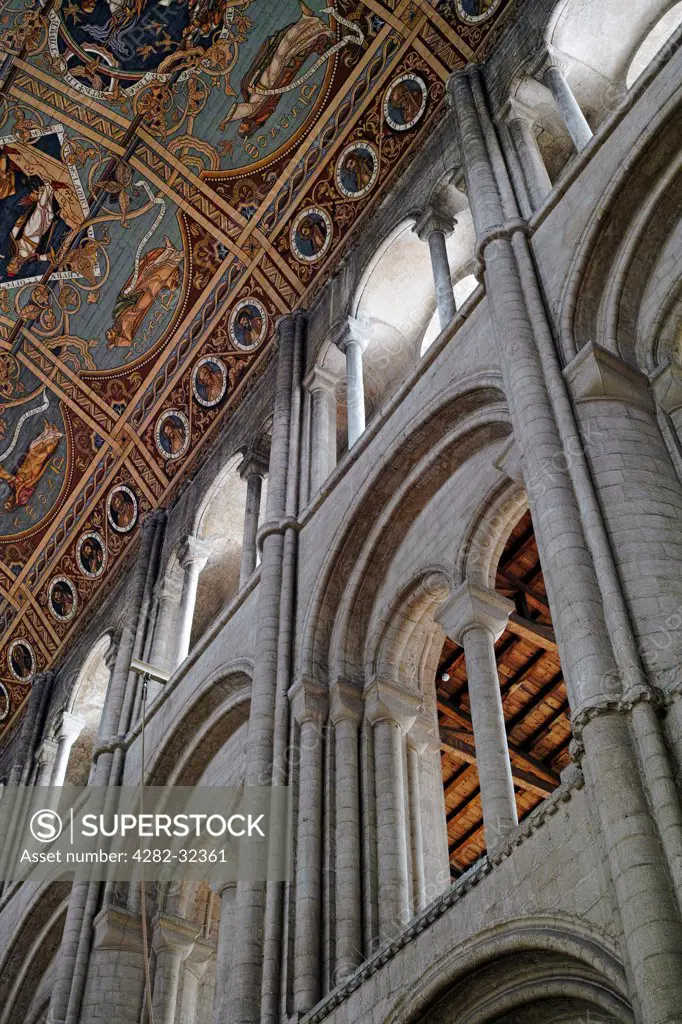 England, Cambridgeshire, Ely. The fine painted ceiling of Ely Cathedral.