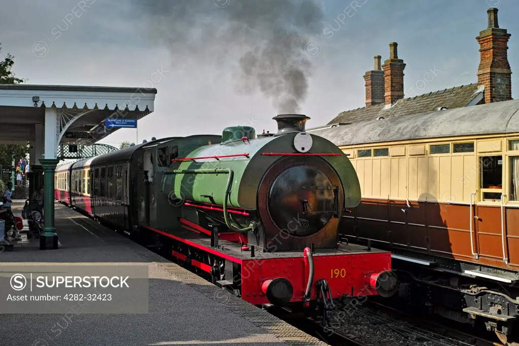 England, Essex, Castle Hedingham. A steam train on the Colne Valley and Halstead railway.