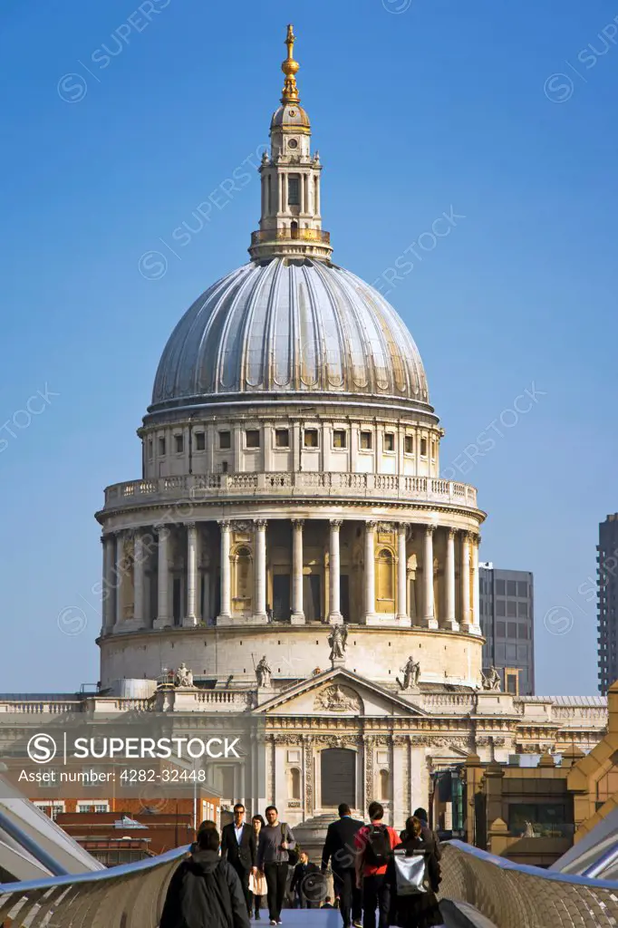 England, London, St Pauls. Dome of St Pauls from the Millennium Bridge.