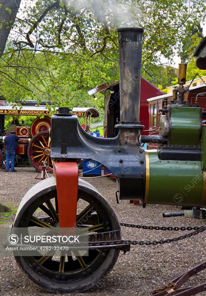 England, Essex, Saffron Walden. Steam tractor on display at Audley End in Essex.