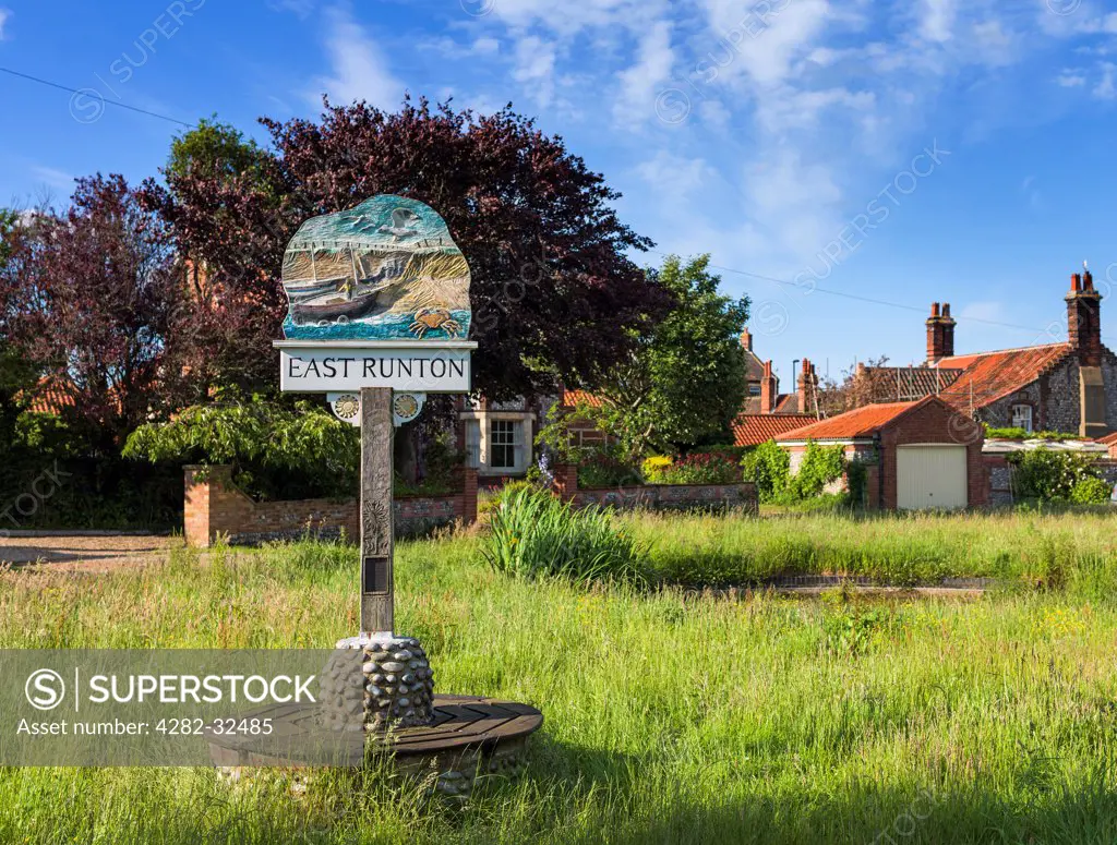 England, Norfolk, Cromer. The village sign at East Runton.