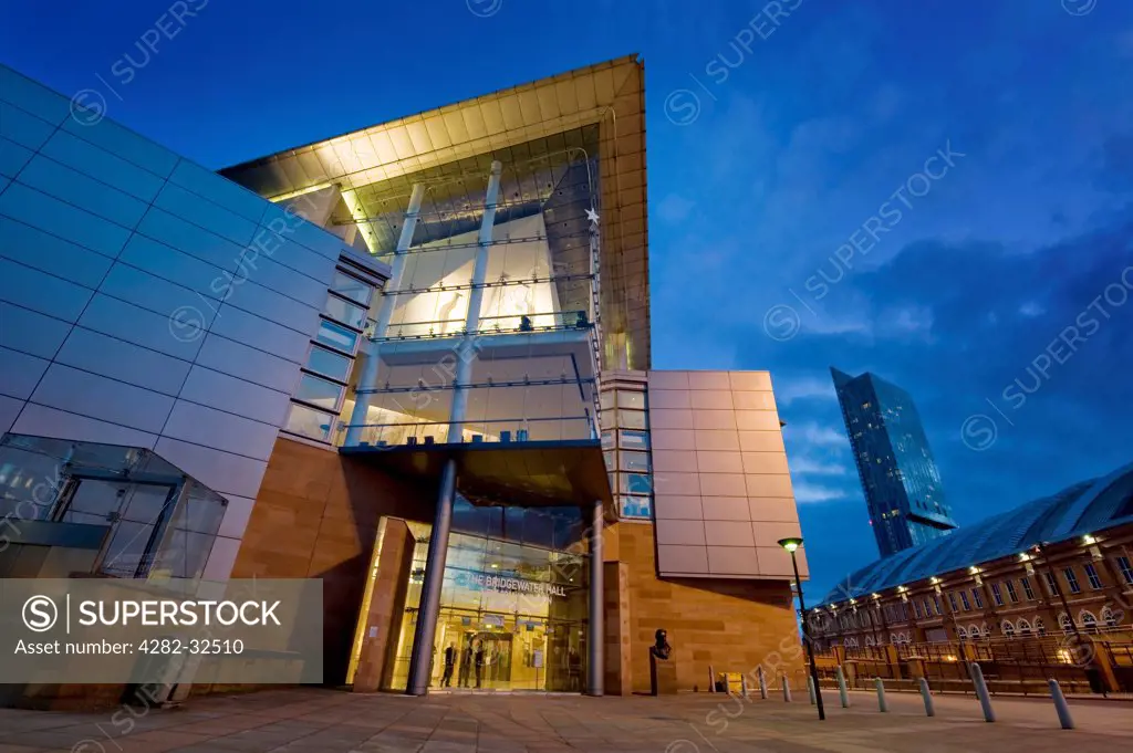 England, Greater Manchester, Manchester. A view of the Bridgewater Hall in Manchester.