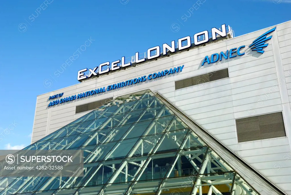 England, London, Royal Victoria Dock. Exterior of ExCeL London conference and exhibition centre.
