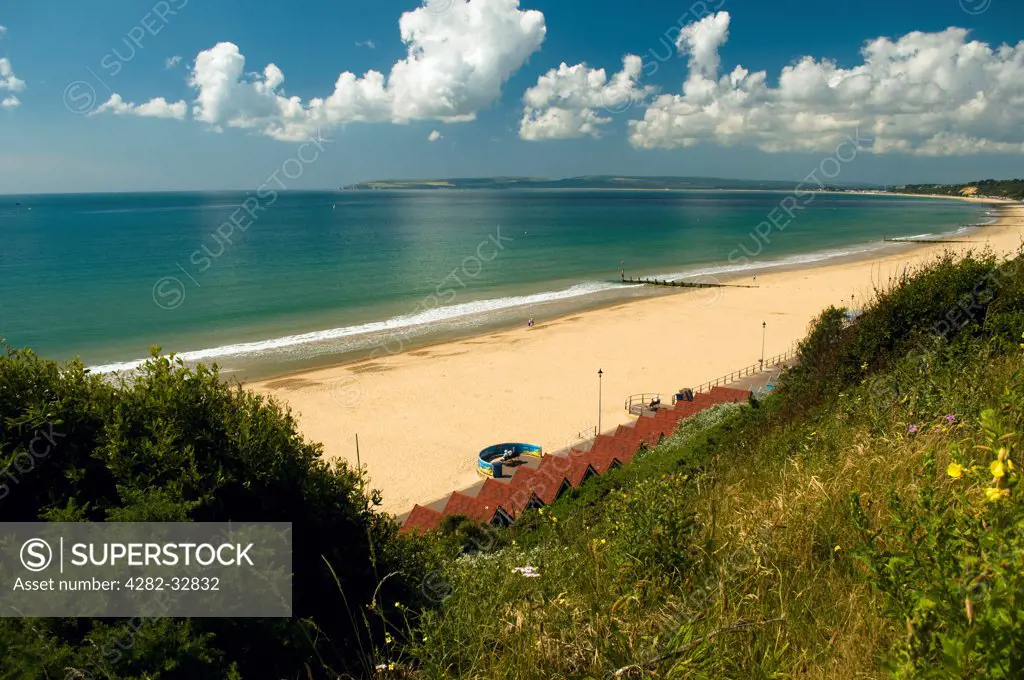 England, Dorset, Bournemouth. A view across a Bournemouth beach.