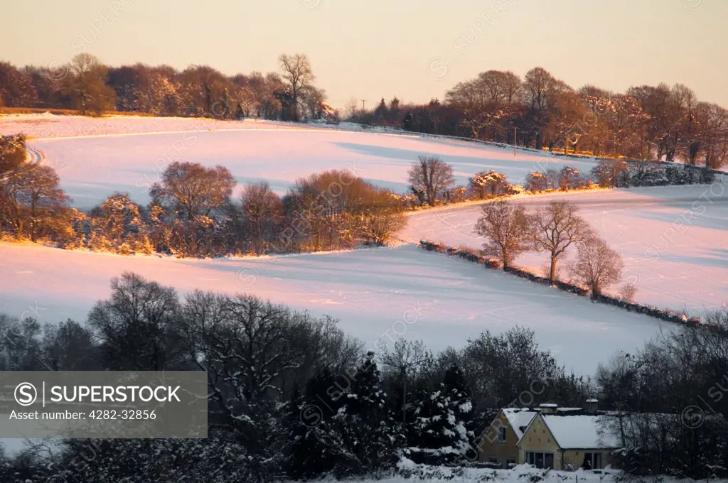 England, Gloucestershire, Guiting Power. Winter field in the Cotswolds.