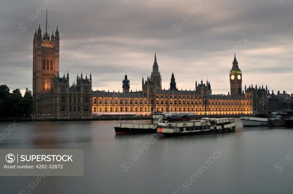 England, London, Houses of Parliament. The Houses of Parliament at dusk.