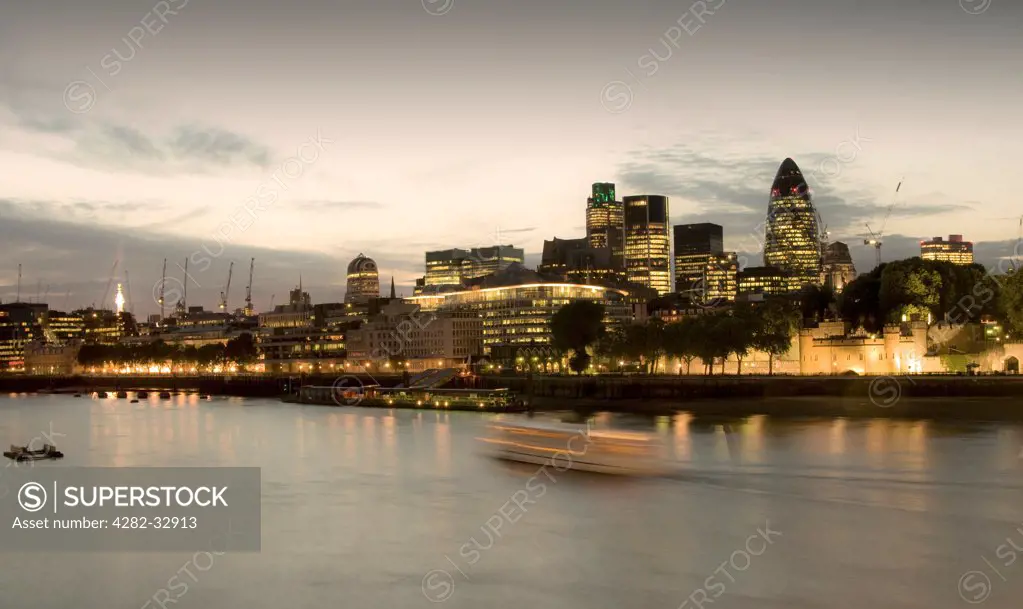 England, London, South Bank. The Thames and City skyline.