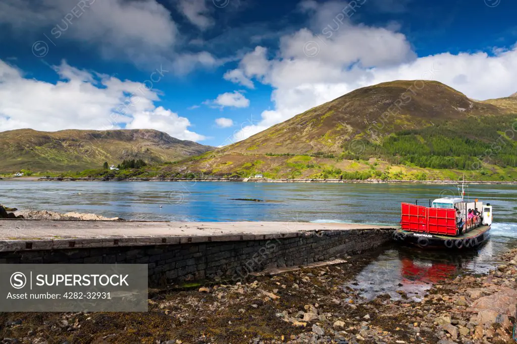 Scotland, Highland, Glenelg. The Glenelg Ferry operates during the summer months from Glenelg on the mainland to Kylerhea on the Isle Of Skye.
