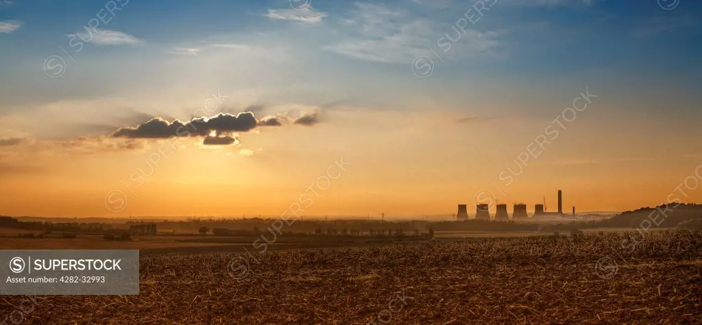 England, Nottinghamshire, Nottingham. A long-distance view of Ratcliffe-on-Soar power station.