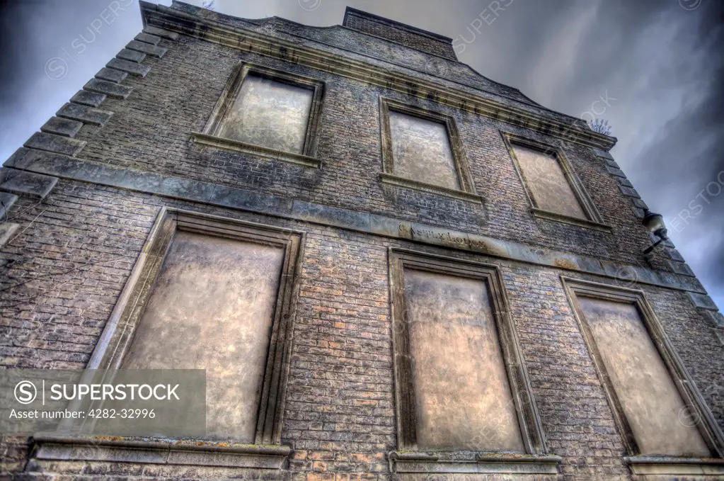 England, Cambridgeshire, Wisbech. Bricked up windows on a Georgian period building in Wisbech.