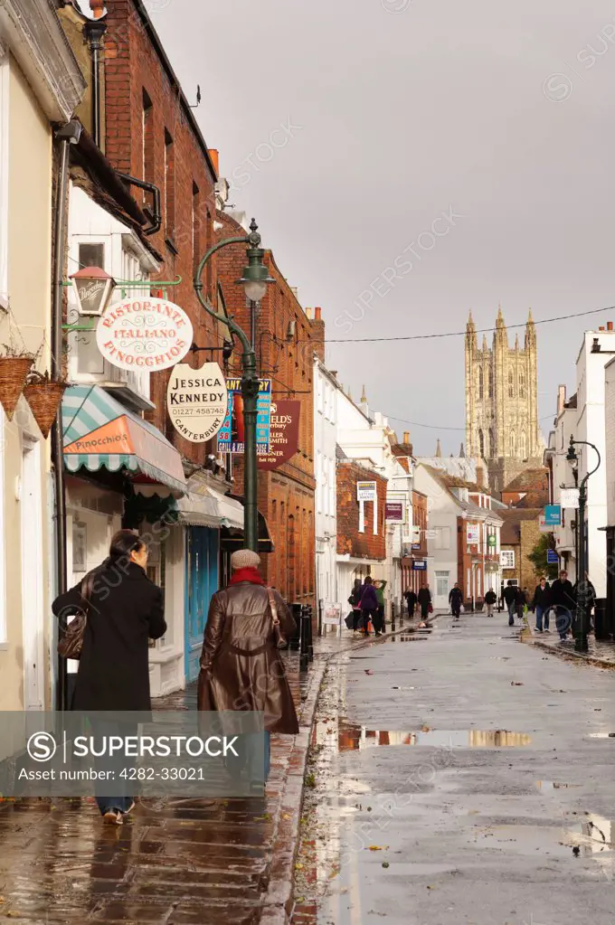 England, Kent, Canterbury. Looking down Castle Street towards Canterbury Cathedral.