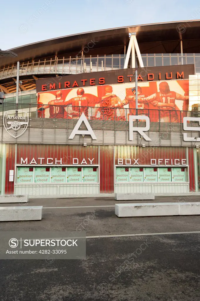 England, London, Islington. The facade of the Arsenal Emirates football Stadum in Highbury.