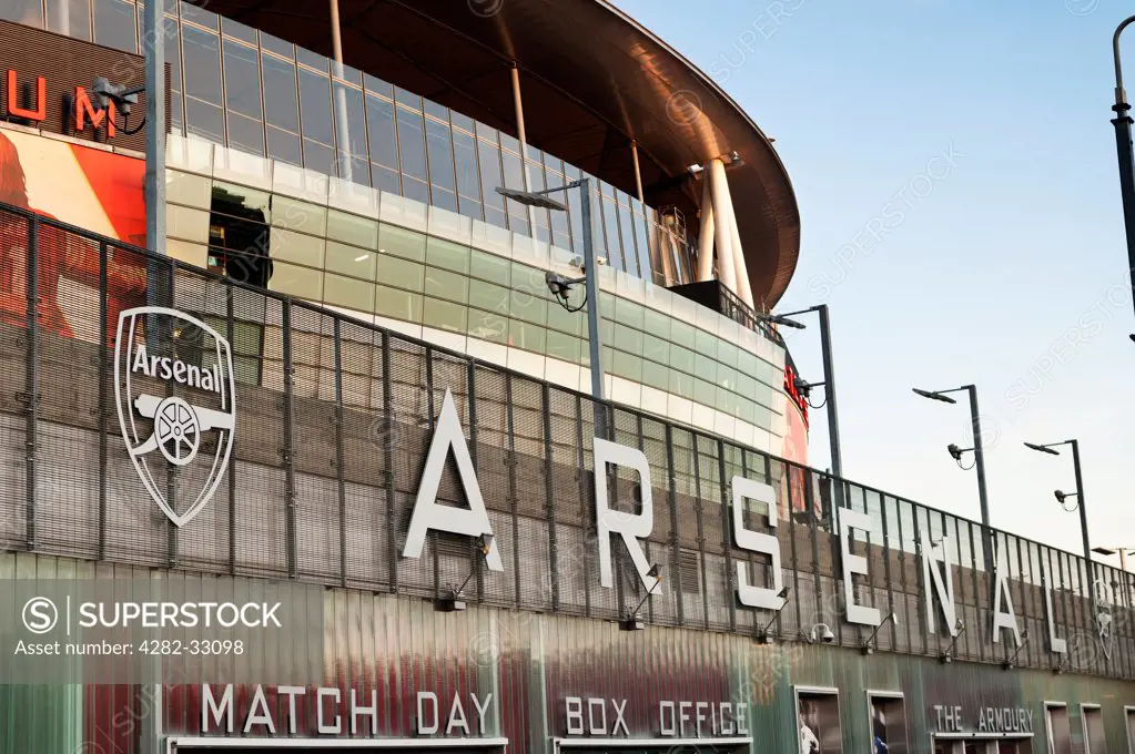 England, London, Islington. The facade of the Arsenal Emirates football Stadum in Highbury.