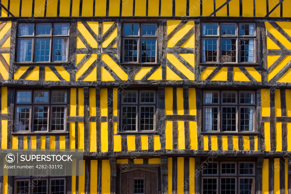 England, Shropshire, Ludlow. A view of a medieval timbered building in Ludlow.