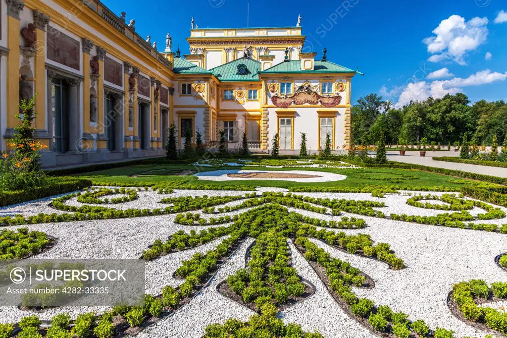 Poland, Mazovia Province, Warsaw. A corner of the 17th century Wilanow Royal Palace in Warsaw.